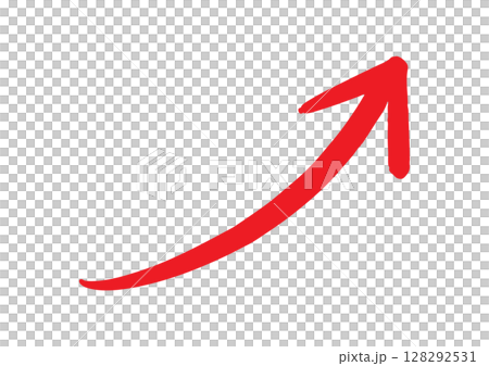 手書きの上昇する右向き矢印　赤 128292531