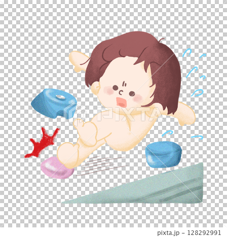 Illustration of a child slipping on soap in the bathroom and about to fall Illustration of a child slipping on soap in the bathroom and about to fall 128292991
