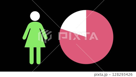 Green female icon next to red pie chart on black background 128293426