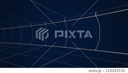 Curved lines forming abstract geometric patterns in futuristic tunnel design 128293530