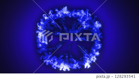 Forming blue smoke ring, abstract pattern on dark background, mystical effect 128293541