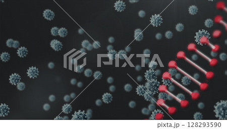Illustrating virus structure, coronavirus particles and DNA strand showing genetic material 128293590
