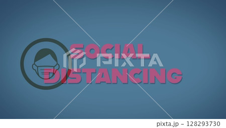 Graphic design highlighting importance of social distancing with mask icon Graphic design highlighting importance of social distancing with mask icon 128293730