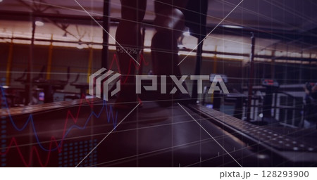 Running on treadmill with financial graphs overlaying, symbolizing economic growth Running on treadmill with financial graphs overlaying, symbolizing economic growth 128293900