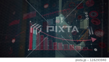 Business professional analyzing digital graphs and charts on futuristic interface 128293940