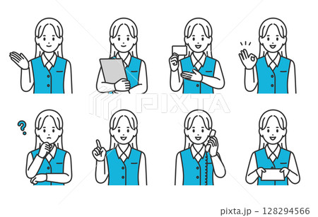 いろいろな表情・ポーズをする女性医療事務のセット【人物ベクターイラスト素材】 いろいろな表情・ポーズをする女性医療事務のセット【人物ベクターイラスト素材】 128294566