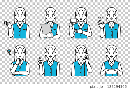 いろいろな表情・ポーズをする女性医療事務のセット【人物ベクターイラスト素材】 いろいろな表情・ポーズをする女性医療事務のセット【人物ベクターイラスト素材】 128294566