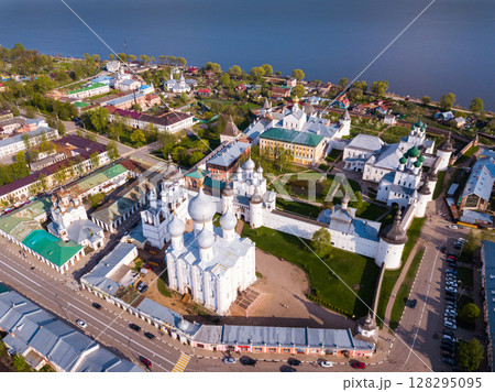 Rostov-on-don with bulidings and church on riverside, Russia 128295095