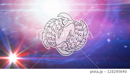 Image of pisces star sign symbol over glowing stars 128295640
