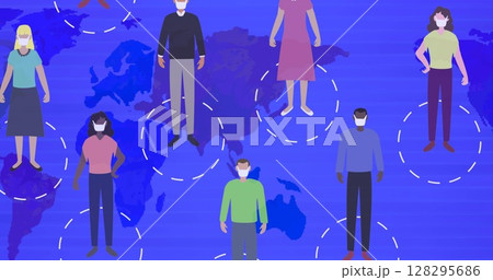 Image of people wearing face masks over world map Image of people wearing face masks over world map 128295686