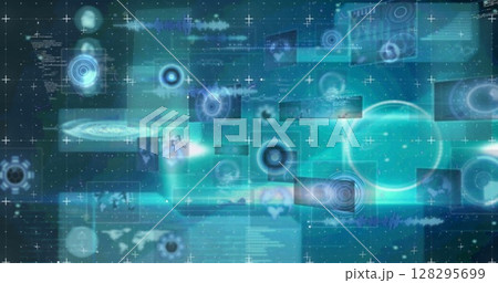 Image of data processing and scope scanning over screens Image of data processing and scope scanning over screens 128295699