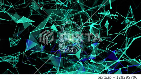 Image of online security padlock with network of connections in background 128295706