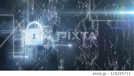 Image of online security padlock with data processing in background 128295711