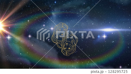 Image of gemini star sign over universe glowing stars 128295725