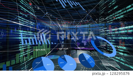 Image of financial data processing and growing numbers over caucasian businesswoman 128295876