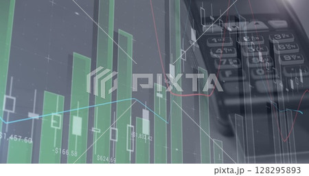 Digital image of statistical data processing against credit card machine 128295893
