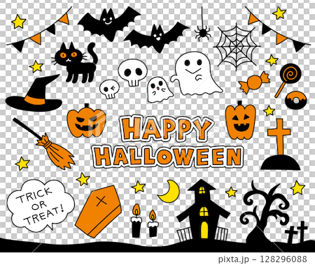 帶有大量萬聖節主題的流行可愛插圖向量 帶有大量萬聖節主題的流行可愛插圖向量 128296088