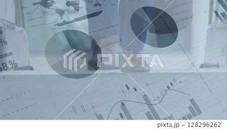 Image of financial data processing over business people 128296262