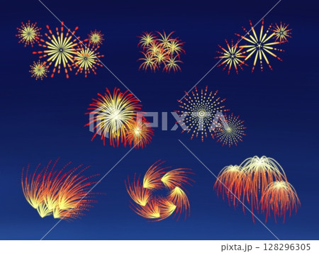 素材用の夜空に打ち上がる花火1/5 128296305