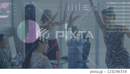 Image of financial data processing over business people 128296359