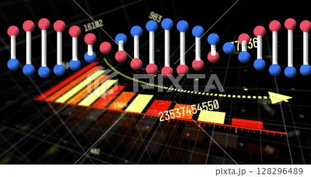 Image dna strand over data processing and grid Image dna strand over data processing and grid 128296489