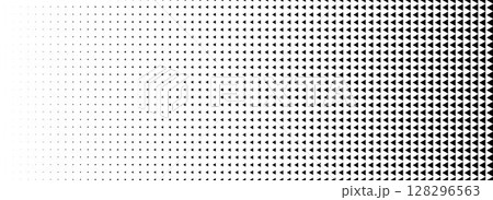 Fading triangle halftone gradient texture. Black and white abstract geometric background. Tech triangular halfton gradation pattern. Vector vanishing mosaic arrow wallpaper for poster, banner, booklet Fading triangle halftone gradient texture. Black and white abstract geometric background. Tech triangular halfton gradation pattern. Vector vanishing mosaic arrow wallpaper for poster, banner, booklet 128296563