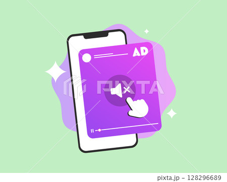 Soundless ads with mute icons, autoplay banners and non-intrusive media optimize digital ad experience by delivering better UX through soundless ads on mobile and web platforms. Vector illustration Soundless ads with mute icons, autoplay banners and non-intrusive media optimize digital ad experience by delivering better UX through soundless ads on mobile and web platforms. Vector illustration 128296689