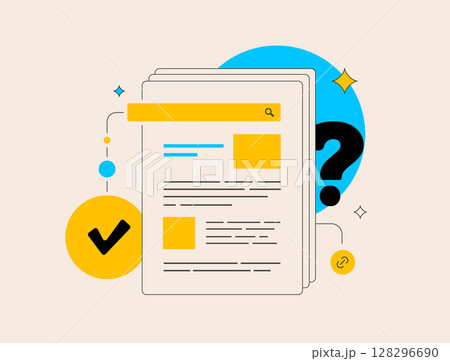 Fact checking tools for content verification and misinformation detection. Fact-check AI Generated Content. Fake news alert system, trusted source validation fact checking dashboard illustration 128296690