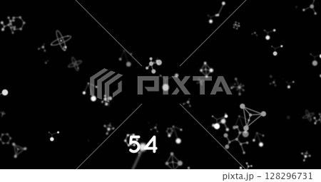 Digital image of increasing numbers over molecular structures floating against black background Digital image of increasing numbers over molecular structures floating against black background 128296731