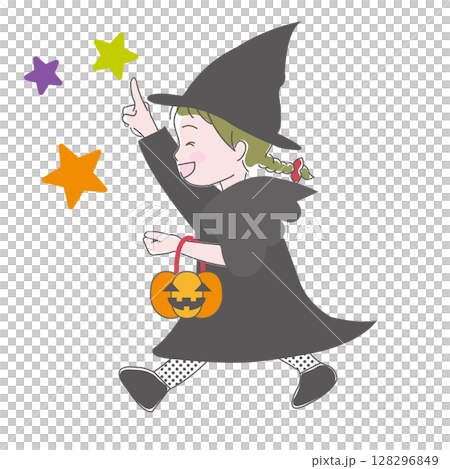 作為巫婆打扮的女孩在萬聖夜 128296849