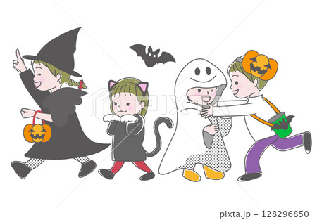 ハロウィンの仮装をして楽しむ子供たち ハロウィンの仮装をして楽しむ子供たち 128296850