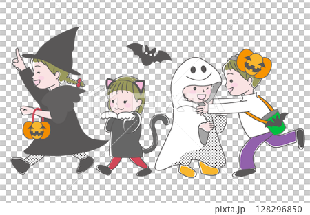 孩子們開心地裝扮萬聖節 128296850