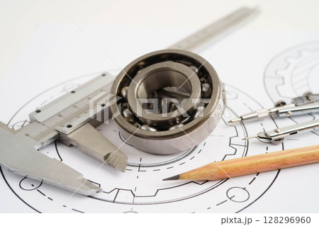 Engineering and precision tools with metal ball bering, mechanical industrial. Engineering and precision tools with metal ball bering, mechanical industrial. 128296960