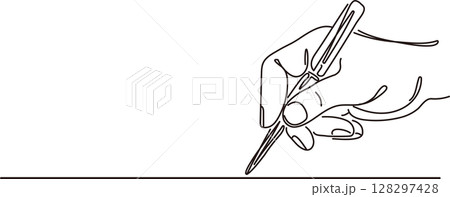 ペンを持つ手　人物　線画　手描き　シンプル　ラフ　ペン　ドローイング　スケッチ　黒　イラスト素材 128297428