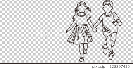Family Kids Family Children Girl Boy Person Line Hand-drawn Lifestyle Simple Illustration 128297430