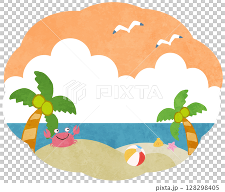 夏季日落海景圖標插畫 夏季日落海景圖標插畫 128298405