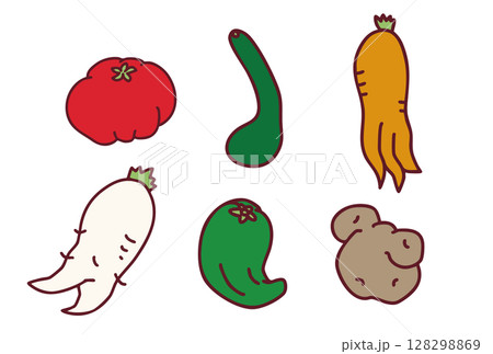規格外の野菜の可愛いイラストセット 128298869