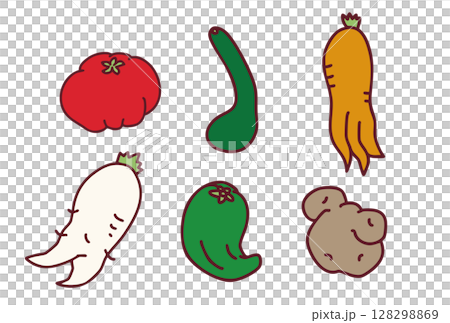 規格外の野菜の可愛いイラストセット 128298869