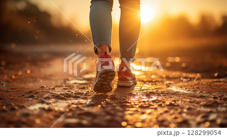 Close up view of runner sport shoes sprint running on track. A healthy life style showing running and walking theme Close up view of runner sport shoes sprint running on track. A healthy life style showing running and walking theme 128299054