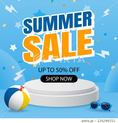 Summer sale banner templates for social media advertising. Sale background banner with tropical and beach elements. 128299152