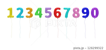 Balloon Numbers 1 to 9 and 0 Colorful Transparent 128299322