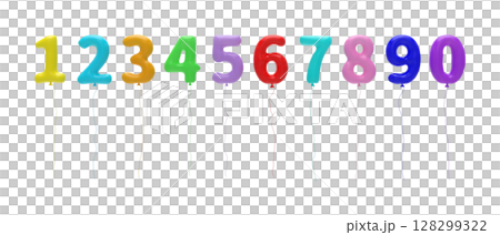 Balloon Numbers 1 to 9 and 0 Colorful Transparent 128299322