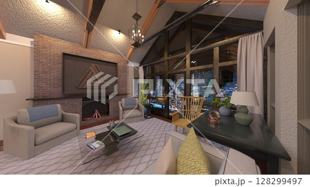 大きな窓があるリビングダイニング 128299497