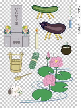 お盆のイラストセット 128299578