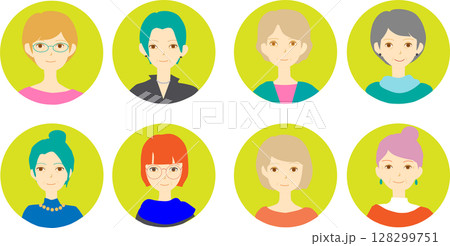 いろいろなシニア女性のアイコン 128299751