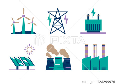 Flat Industrial Building Vector Set 128299976