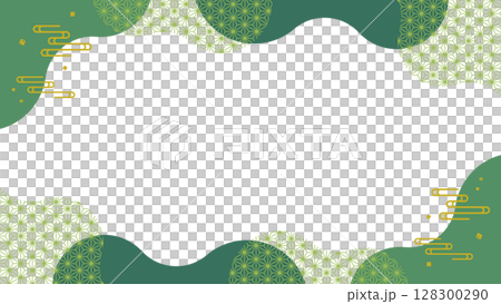Japanese style hemp leaf green yellow green frame shape Japanese style hemp leaf green yellow green frame shape 128300290