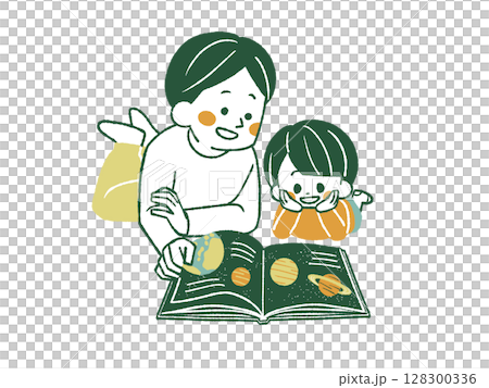 Parents and children reading books - 4 colors 128300336