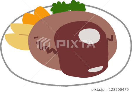 シンプルなハンバーグのイラスト 128300479