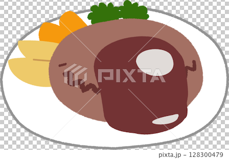 シンプルなハンバーグのイラスト 128300479